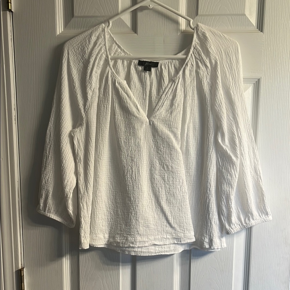 J. Crew White 3/4 Sleeve Ruched Blouse
